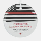 Personalisierter Feuerwehrhelfer mit dünner roter  Ornament Aus Glas (Vorderseite)