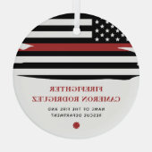 Personalisierter Feuerwehrhelfer mit dünner roter  Ornament Aus Glas (Rückseite)