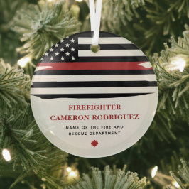 Personalisierter Feuerwehrhelfer mit dünner roter  Ornament Aus Glas