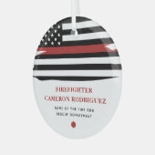 Personalisierter Feuerwehrhelfer mit dünner roter Ornament Aus Glas (Vorderseite links)