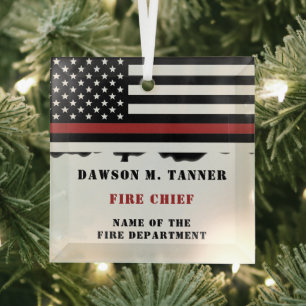 Personalisierter Feuerwehrhelfer mit dünner roter Ornament Aus Glas
