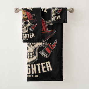 Personalisierter Feuerwehrmann Feuerwehr Schädel F Badhandtuch Set