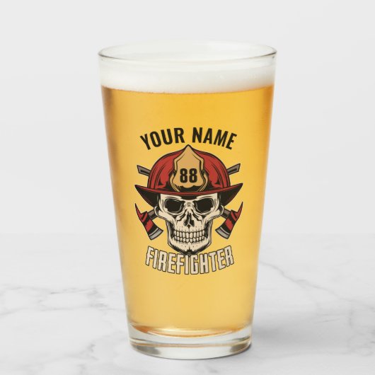 Personalisierter Feuerwehrmann Feuerwehr Schädel F Glas (Vorne (Gefüllt))