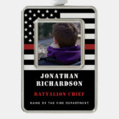 Personalisierter Feuerwehrmann - Foto der roten Li Rahmen-Ornament Silber (Vorderseite)