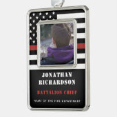 Personalisierter Feuerwehrmann - Foto der roten Li Rahmen-Ornament Silber (Links)