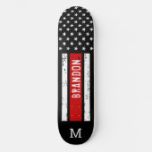 Personalisierter Feuerwehrmann Patriotic Thin Red  Skateboard (Vorderseite)