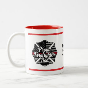 Personalisierter Feuerwehrmann-Vater-Name Thin Red Zweifarbige Tasse