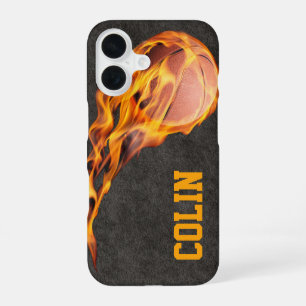 Personalisierter feuriger Basketball iPhone 16 Hülle