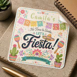 Personalisierter Fiesta-Geburtstagsaufkleber für M Quadratischer Aufkleber