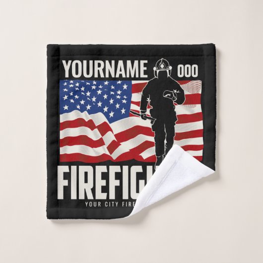Personalisierter Firefighter Rescue USA Flag Patri Badhandtuch Set (Waschlappen)