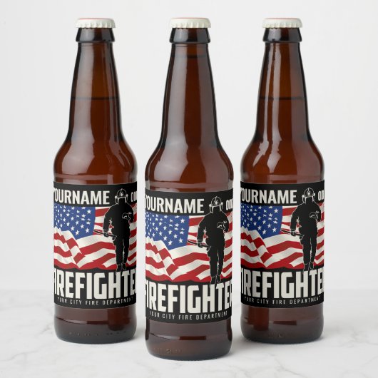 Personalisierter Firefighter Rescue USA Flag Patri Bierflaschenetikett (Flaschen)