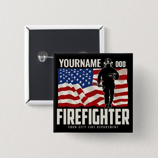 Personalisierter Firefighter Rescue USA Flag Patri Button (Vorne & Hinten)