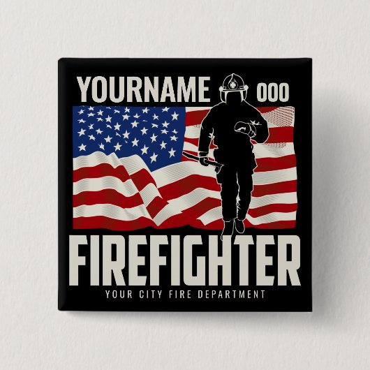 Personalisierter Firefighter Rescue USA Flag Patri Button (Vorderseite)