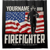Personalisierter Firefighter Rescue USA Flag Patri Duschvorhang (Vorderseite)