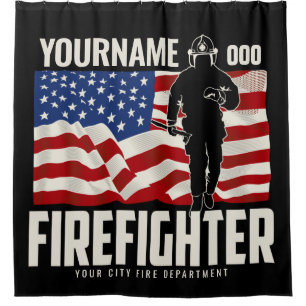 Personalisierter Firefighter Rescue USA Flag Patri Duschvorhang