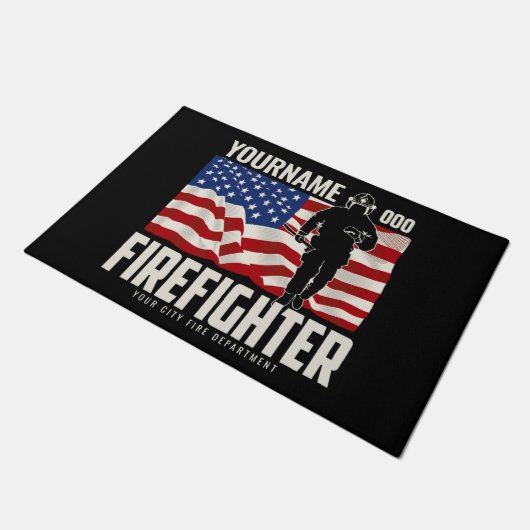 Personalisierter Firefighter Rescue USA Flag Patri Fußmatte (Schrägansicht)