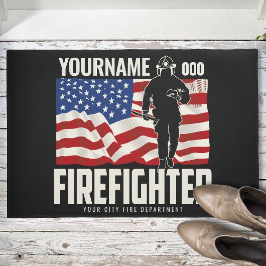 Personalisierter Firefighter Rescue USA Flag Patri Fußmatte