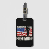 Personalisierter Firefighter Rescue USA Flag Patri Gepäckanhänger (Vorderseite Vertikal)