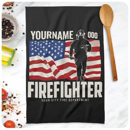 Personalisierter Firefighter Rescue USA Flag Patri Geschirrtuch