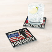 Personalisierter Firefighter Rescue USA Flag Patri Glasuntersetzer (Schrägansicht)