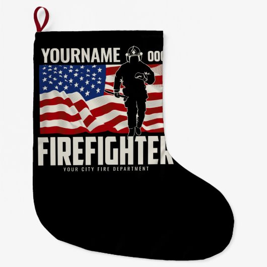 Personalisierter Firefighter Rescue USA Flag Patri Großer Weihnachtsstrumpf (Vorderseite)