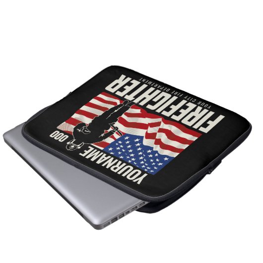 Personalisierter Firefighter Rescue USA Flag Patri Laptopschutzhülle (Vorne Knopf)