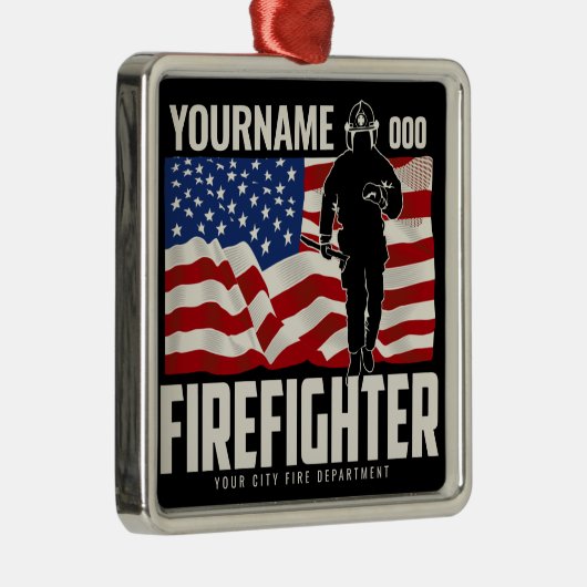 Personalisierter Firefighter Rescue USA Flag Patri Ornament Aus Metall (Rechts)