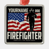 Personalisierter Firefighter Rescue USA Flag Patri Ornament Aus Metall (Vorne)
