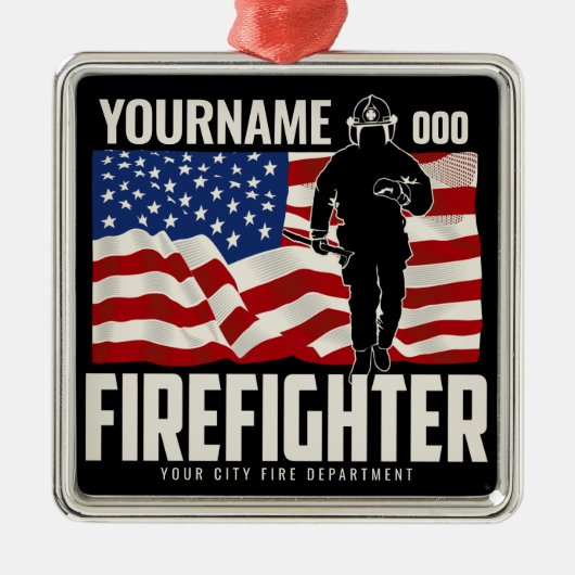 Personalisierter Firefighter Rescue USA Flag Patri Ornament Aus Metall (Vorne)
