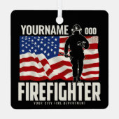 Personalisierter Firefighter Rescue USA Flag Patri Ornament Aus Metall (Rückseite)