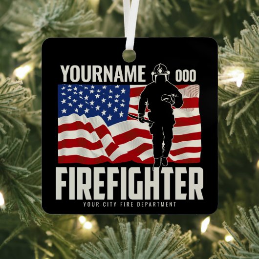 Personalisierter Firefighter Rescue USA Flag Patri Ornament Aus Metall (InSitu)