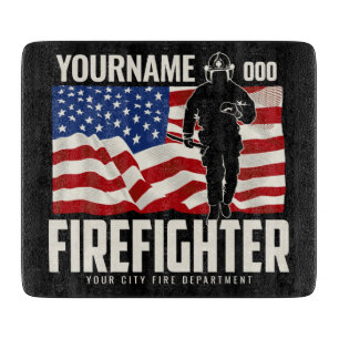Personalisierter Firefighter Rescue USA Flag Patri Schneidebrett