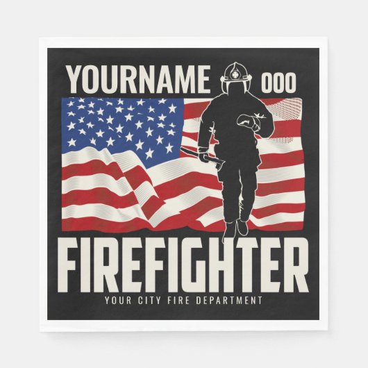 Personalisierter Firefighter Rescue USA Flag Patri Serviette (Vorderseite)