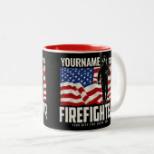 Personalisierter Firefighter Rescue USA Flag Patri Zweifarbige Tasse (VorderseiteRechts)