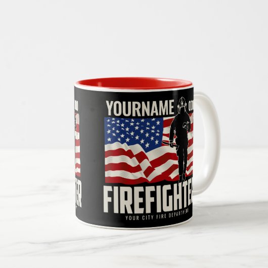 Personalisierter Firefighter Rescue USA Flag Patri Zweifarbige Tasse (VorderseiteRechts)