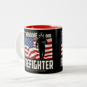 Personalisierter Firefighter Rescue USA Flag Patri Zweifarbige Tasse