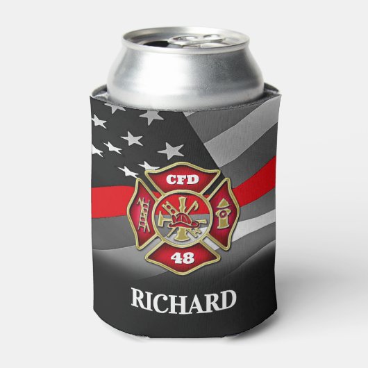 Personalisierter Firefighter Thin Red Line Custom Dosenkühler (Kanne Vorderseite)