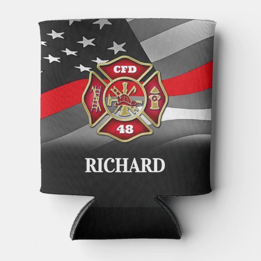 Personalisierter Firefighter Thin Red Line Custom Dosenkühler (Vorderseite)