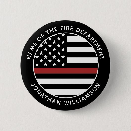 Personalisierter Firefighter Thin Red Line USA-Fla Button (Vorderseite)