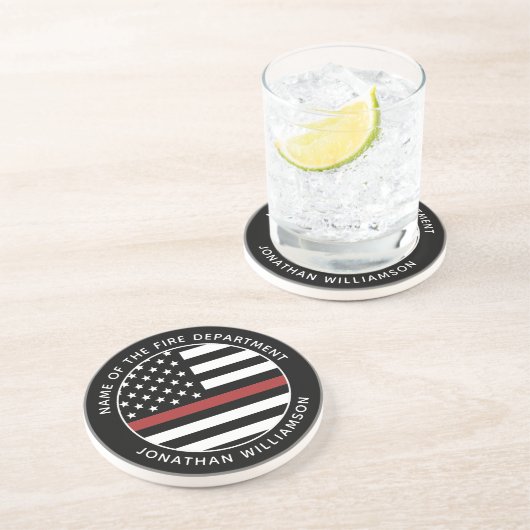 Personalisierter Firefighter Thin Red Line USA-Fla Getränkeuntersetzer (Seite)