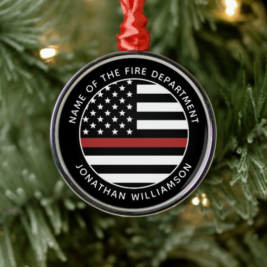 Personalisierter Firefighter Thin Red Line USA-Fla Ornament Aus Metall (Baum)