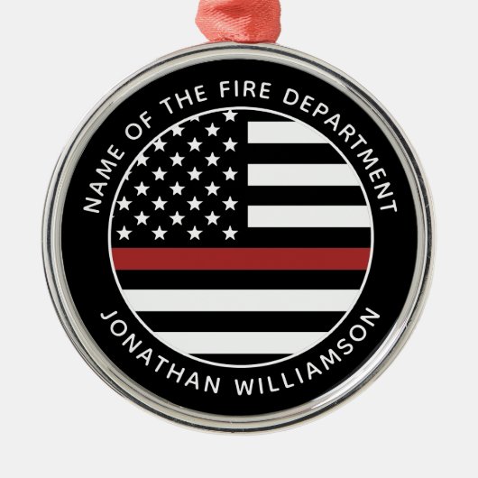 Personalisierter Firefighter Thin Red Line USA-Fla Ornament Aus Metall (Vorne)