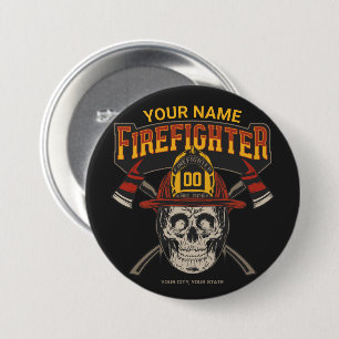 Personalisierter Fireman Skull Helm AX Firefighter Button