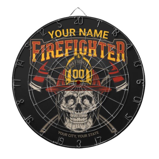 Personalisierter Fireman Skull Helm AX Firefighter Dartscheibe (vorne)