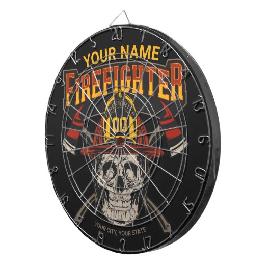 Personalisierter Fireman Skull Helm AX Firefighter Dartscheibe (Vorderseite rechts)