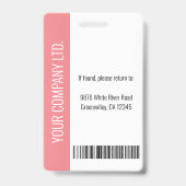 Personalisierter Firmenmitarbeiter Pink-ID-Abzeich Ausweis (Rückseite)