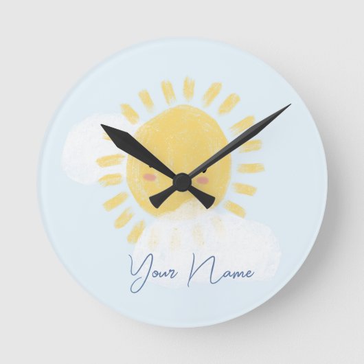 Personalisierter First Birthday Baby Shower Sunshi Runde Wanduhr (Vorderseite)