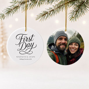 Personalisierter First Day Foto-Weihnachtsbaumschm Keramik Ornament