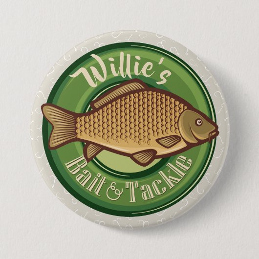 Personalisierter Fisch und Kackelladen Angelfänger Button (Vorderseite)