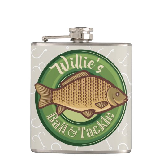 Personalisierter Fisch und Kackelladen Angelfänger Flachmann (Vorderseite)